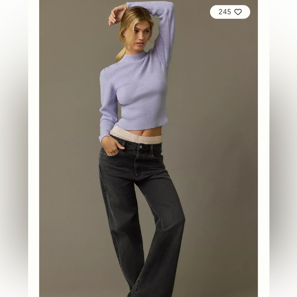 Anthropologie Mock-Neck Lace-Up Open Back lilac purple ribbed Sweater XS S - Picture 8 of 9